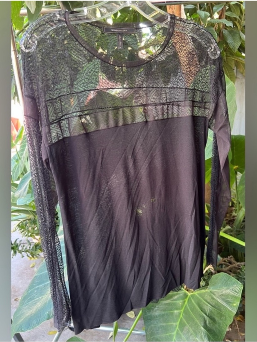 Bcbgmaxazria mesh lace long sleeve top